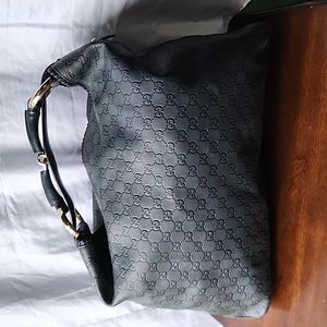 Authentic Gucci XL Guccissima blue leather Horse bit bag